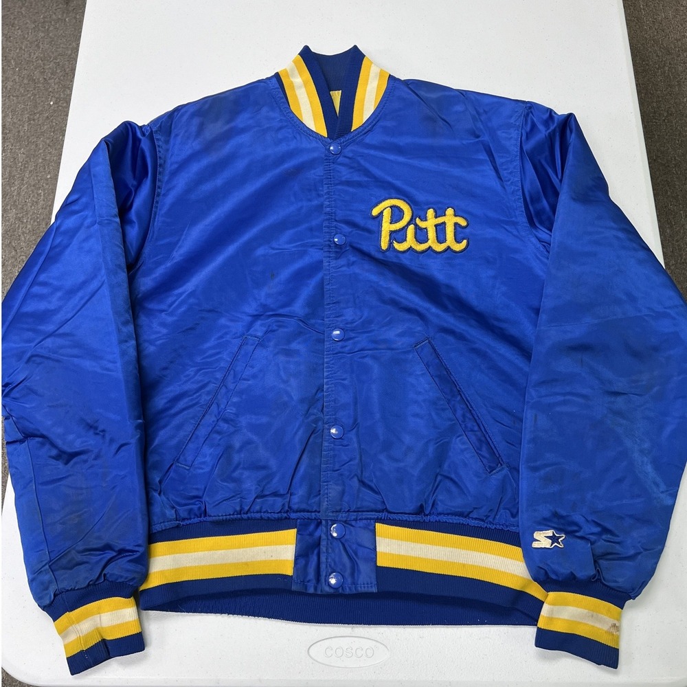Starter Pitt Varsity Jacket Mens M Blue Vintage NCAA Satin Bomber G1